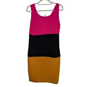 NWOT The Curve LA Pink Black Gold Colorblock Bodycon Dress 3X